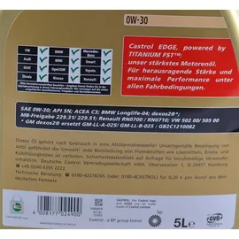Castrol Edge Titanium FST 1533DD 0W-30 5 l