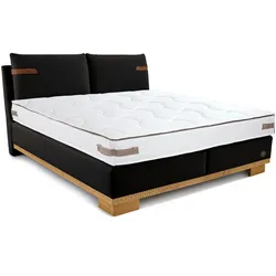 Boxspringbett BIRKENSTOCK "Montreal", grau (schwarzgrau tbb 20), B:203,5cm L:230,5cm, Struktur TBB (100% Polyester), Scheuertouren 32000, Komplettbetten, Boxspringbett, Kopfteil in Kissenoptik, Lederlaschen, unterschiedliche Ausführungen