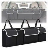 Seutmrou Faltbarer Auto Aufbewahrungstasche, mit 4 Taschen Und Verstellgurten Kofferraumtasche Wasserdicht Rücksitz Kofferraumtasche 90×12×25cm Autoorganizer für Aufbewahren & Verstauen