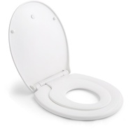 Himimi Toilettendeckel mit Absenkautomatik, Toilettensitz mit Kindersitz integriert und Verstellbarem Scharnier, für Familie 2 in 1 Erwachsene und Kinder in oval Weiß (447 x 371 x 55 mm)