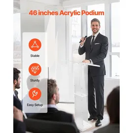 Vevor Podiumständer Rednerpult (1265 mm) aus Acryl, tragbarer Laptop-Schreibtisch mit breiter Lesefläche & Ablagefläche & Buchstopper, bodenstehend, für Klassenzimmer Hochzeiten Konferenzen