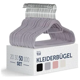 Blumtal 50 Stück Samt-Kleiderbügel - Samt-Kleiderbügel, rutschfest, um 360° drehbar, platzsparend, hochwertig mit Krawattenklammer - Grau