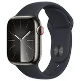 Apple Watch Series 9 GPS + Cellular 41 mm Edelstahlgehäuse graphit, Sportarmband mitternacht S/M