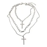 URBAN CLASSICS "Accessoires Layering Cross Necklace", silber, Halsketten, Damen, Schmuck-Sets Schmucksets