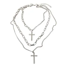 URBAN CLASSICS "Accessoires Layering Cross Necklace", silber, Halsketten, Damen, Schmuck-Sets Schmucksets