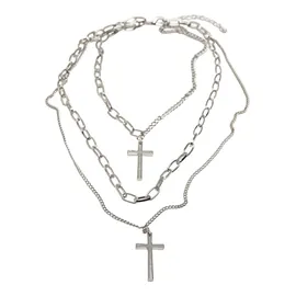 URBAN CLASSICS "Accessoires Layering Cross Necklace", silber, Halsketten, Damen, Schmuck-Sets Schmucksets
