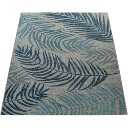 Teppich PACO HOME "Kuba 123", blau, B:120cm H:4mm L:160cm, Polypropylen, Teppiche, Flachgewebe, Motiv Blätter, In- und Outdoor geeignet, Wohnzimmer