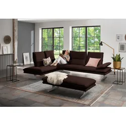 Ecksofa W.SCHILLIG "broadway, Designsofa, mit tollem Sitzkomfort, L-Form", braun (mocca z69), B:284cm H:94cm T:224cm, Longlife Xtra-Leder Z69: Das feinnarbige, gedeckte Softleder Z69 besticht durch seine außergewöhnliche Weichheit im trendigen u00bbVintage-Looku00ab, Hautstärke 0, 9 - 1, 1 mm, Sofas, Sitztiefenverstellung, Kopfteil- & Seitenteilverstellung, Breite 284cm