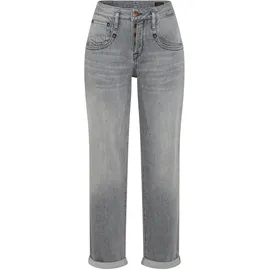 Herrlicher Boyfriend-Jeans "Shyra Tap Denim Grey Light Stretch", Damen, Gr. 26, N-Gr, grau (grau ash), Denim/Jeans, Obermaterial: 98% Baumwolle, 2% Elasthan, gerade 7/8-Länge, Jeans, High Waist mit Umschlagsaum