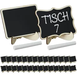 Relaxdays Buffet Schilder, 30er Set, kleine Tafeln zum Beschriften, Holz, mit 2x Kreide, Preisschilder, natur/schwarz