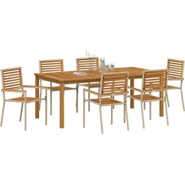 vidaXL Garten Essgruppe 7 pcs Beige Poly Rattan vidaXL