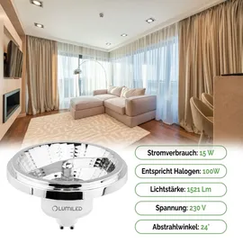 Lumiled LED-Leuchtmittel ES111 GU10 Fassung dimmbar 230V 15W (Entspricht 100 Watt) Neutralweiß 4000K 24 Grad Abstrahlwinkel Silber 1521 Lu...