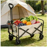 BlingBin Bollerwagen Bollerwagen Faltbar 120L 150kg, Klappbarer Handwagen 77 x 43 x 90 cm (1 Stück, 1-tlg., Größe: 77 x 43 x 90 cm, Volumen: 120 L, max. Belastbarkeit: 150 kg), Transportwagen mit 360° drehbaren Vorderreifen für Einkauf Camping beige|weiß