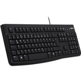 Logitech K120 Kabelgebundene Business Tastatur für Windows und Linux, USB-Anschluss, Leises Tippen, Robust, Spritzwassergeschützt, Tastaturaufsteller, Deutsches QWERTZ-Layout - Schwarz