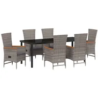 VidaXL 7-teiliges Garten-Esszimmer-Set mit Kissen Grau Poly Rattan
