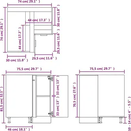 vidaXL Eckunterschrank Sonoma-Eiche 75,5 x 75,5 x 81,5 cm Braun