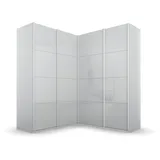 Rauch Quadra Eckschrank inkl. Türendämpfer, mit Glastüren grau 4-trg., 2 Kleiderstangen, 12 Einlegeböden, BxHxT 181x210x187 cm