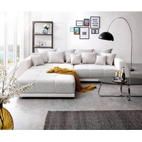 DELIFE Big-Sofa Violetta, Hellgrau Creme 310x135 cm inklusive Hocker und Kissen Big-Sofa weiß