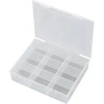 TRU Components E-112-1 Sortimentskasten (L x B x H) 190 x 145 x 42 mm Anzahl Fächer: 9 feste Unterteilung Inhalt 1 St.
