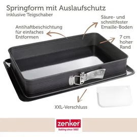 Zenker Rechteck-Springform DELUXE, eckige Premium-Backform mit emailliertem Boden und Auslaufschutz, Kuchenform mit Antihaftbeschichtung (Farbe: Schwarz