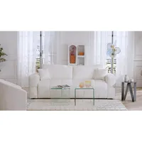 Schlafsofa mit Matratze 4-Sitzer - Bouclé-Stoff - Beige - Liegefläche 160 cm - Matratze 16 cm - ISSORO
