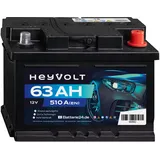 HeyVolt 63Ah Autobatterie 12V 510A/EN Starterbatterie ersetzt 55Ah 60Ah