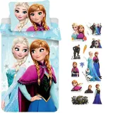 CR-Kids Bettwäsche Set für Frozen Eiskönigin Anna ELSA Bettbezug 135/140x200cm + 100% Baumwolle + GRATIS Stickerset
