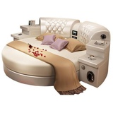 JVmoebel Rundbett Rund Multifunktion Polster Led Regal Kingsize Kunstleder Sofort (1-tlg., Rundbett), Made in Europa beige