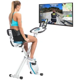 Skandika Foldaway X-1000 PLUS - Handpuls-Sensoren, Bluetooth Computer, Tablet-Halterung, Rückenlehne (weiß/blau)