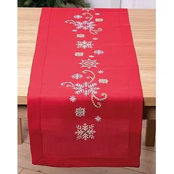 Stickläufer "Eiskristalle", rot
