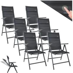 GARMIO® Gartenstuhl Balkonstuhl FLORENZ schwarz, 6er SET, 7-fach verstellbar, klappbar, inkl. Nackenkissen, für Terrasse