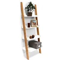 Relaxdays Leiterregal Bamboo, 4 Ablagen, Bambus, Wohnzimmer & Arbeitszimmer,