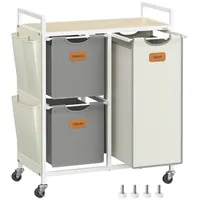 VASAGLE Wäschekorb 100 L Spanholzplatte, Stoff, Stahl Beige, Cremefarben,