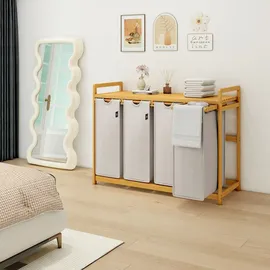 ADEL DREAM AdelDream Wäschekorb 200L, 4 Fächer, Wäschesammler mit Bambusrahmen,