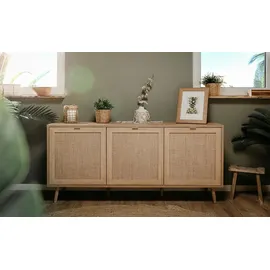 Finori Sideboard Holzwerkstoff Sonoma Eiche/Rafia Geflecht