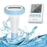Funk PoolThermometer, WiFi Schwimmende Pool thermometer mit Indoor-Temperatur Luftfeuchtigkeit Monitor, Digital Teichthermometer Unterwasser IP67 wasserdicht für Schwimmbäder, Badewannen, Fischbecken