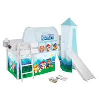 Lilokids Kinderbett Hochbett IDA mit Rutsche, Vorhang, Turm PAW PATROL 200x90cm