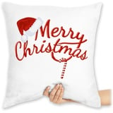 Kissen 40x40 Zierkissen - Weihnachtskissen Geschenke - Merry Christmas Zuckerstange - 40 x 40 cm - Weiß - mit weihnachtsmotiv weihnacht xmas pillow weihnachten weihnachts candy weihnachtsmotiven