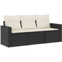 VidaXL 3-tlg. Garten-Sofagarnitur mit Kissen Schwarz Poly Rattan