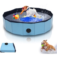 Gimisgu Hundepool für Kleine Hunde 80x20cm Hundepool fur Große Hunde Hundebadewanne Hunde Planschbecken Hundepool Faltbar Hunde Pool inkl. Reparaturset Dog Pool (Blue)