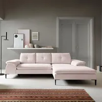 268 cm Ecksofa mit Bettkasten Cellin M Eck-Schlafsofa aus Velour-Bezug L-Form Polsterecke, Farbe: Rosa, Bubble 08, Ottomane: rechts - Rosa