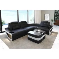 Sofa Dreams Ecksofa Leder Sofa Couch Elena L Form Ledercouch, L-Form Ledersofa mit LED-Beleuchtung schwarz