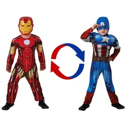 Rubie ́s Kostüm Iron Man & Captain America Wende-Overall für Kinde, Wenn mal die Entscheidung schwerfällt: zwei Marvel-Superhelden – ein rot