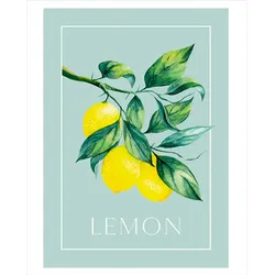 Bild mit Rahmen QUEENCE "oder Poster, Lemon - Zitronenzweig", bunt (farbe bild(er): grün, blau, gelb), B:40cm H:50cm T:0,2cm, Papier, Bilder, HD Premium Druck