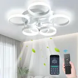 Deckenventilator Mit Beleuchtung LED 60W Dimmbare Deckenlampe Mit Ventilator 3 Farbtemperatur Und 6 Geschwindigkeiten Lampe Mit Ventilator Leise,Timer Deckenventilator Für Schlafzimmer Wohnzimmer Weiß