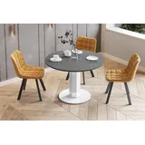 Design Esstisch Tisch HES-111 rund oval Hochglanz ausziehbar 100-148cm, Farbe:Grau Hochglanz - Weiß Hochglanz