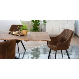 SAM Outillage Baumkantentisch Akazie stonefarben 180(280)x90 cm Ansteckplatten Spider-Gestell schwarz JANNIK