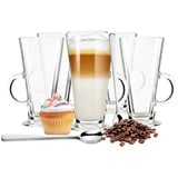 Sendez Glas 6 Latte Macchiato Gläser auf Fuß Kaffeegläser Teeglas, Glas weiß