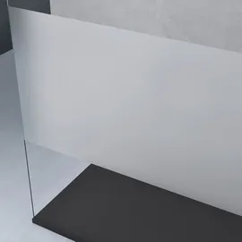 doporro Duschwand Duschtrennwand 140x200 Walk-In Dusche schwarz mit Doppel-Stabilisator aus Echtglas 8mm ESG-Sicherheitsglas Milchglas-Streifen - Transparent/milchig