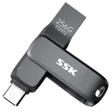 SSK USB Stick 3.2 256GB, bis zu 200 MB/S schnell USB Speicherstick, Dual USB Flash Drive a und c, robuster schwarzer Metall Pendrive für Handy, Tablets, MacOS, Computer, Car, TV